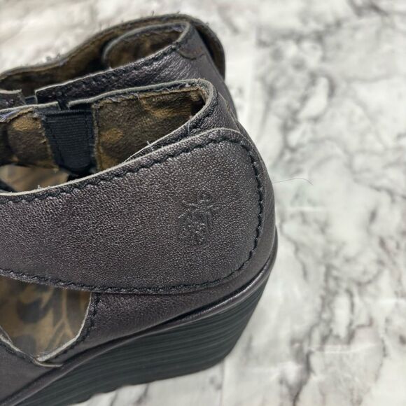 Fly London Leather Wedge Shoes size 37 Purple Brown Mettalic color - Picture 5 of 8